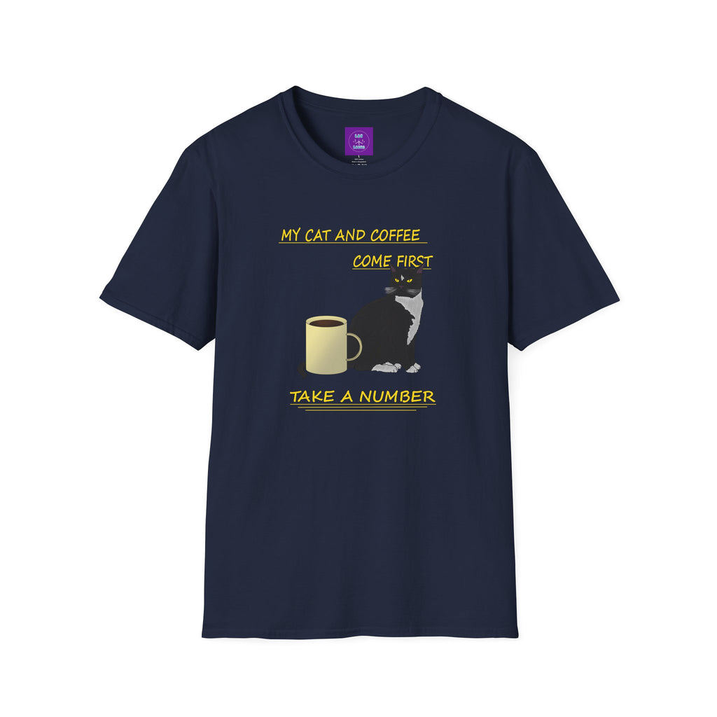 Cat & Coffee T-Shirt — "My Cat and Coffee Come First, Take a Number"