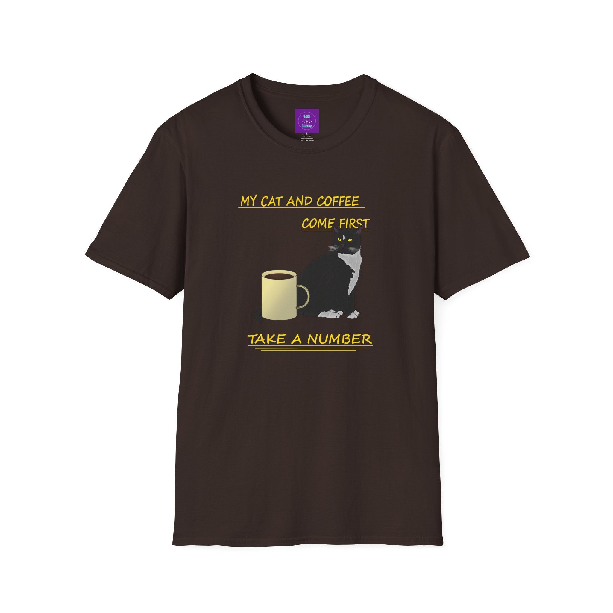 Cat & Coffee T-Shirt — "My Cat and Coffee Come First, Take a Number"
