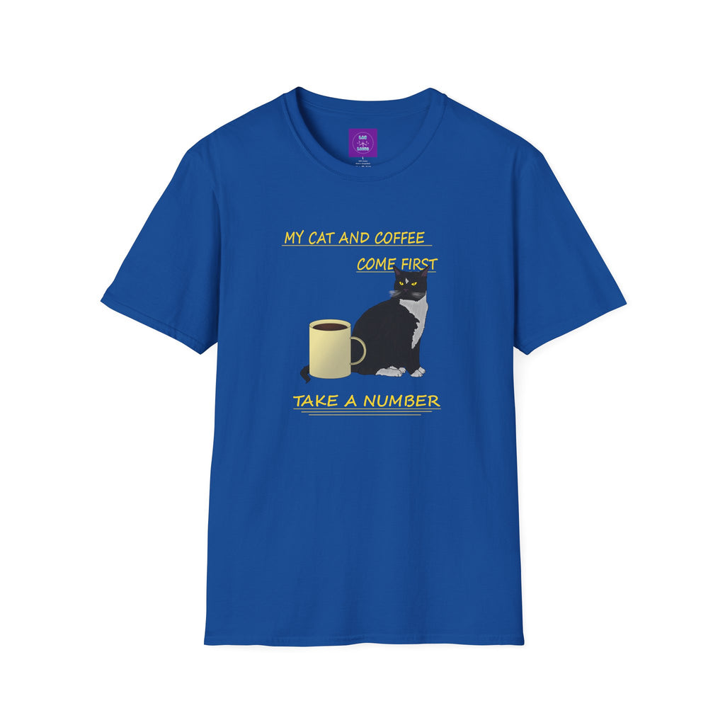 Cat & Coffee T-Shirt — "My Cat and Coffee Come First, Take a Number"