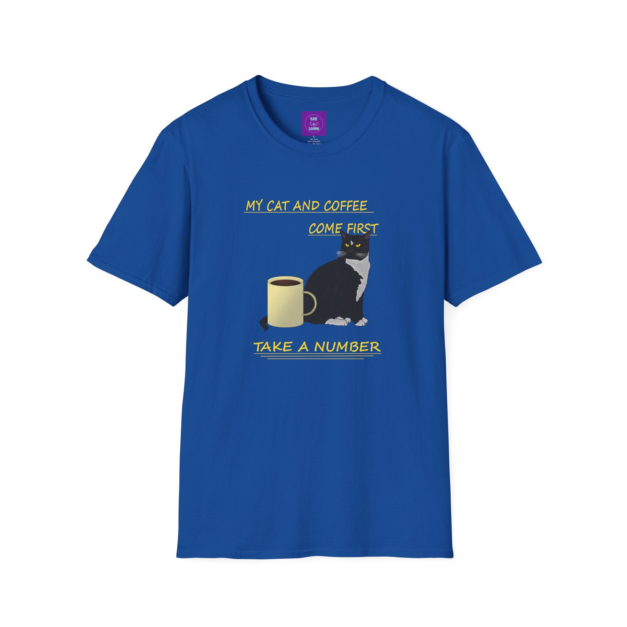 Cat & Coffee T-Shirt — "My Cat and Coffee Come First, Take a Number"