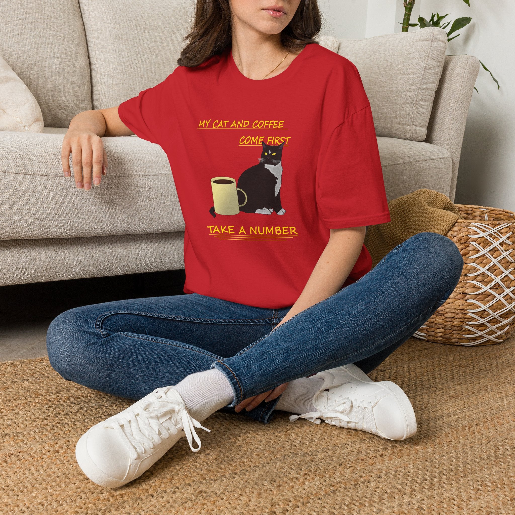 Cat & Coffee T-Shirt — "My Cat and Coffee Come First, Take a Number"
