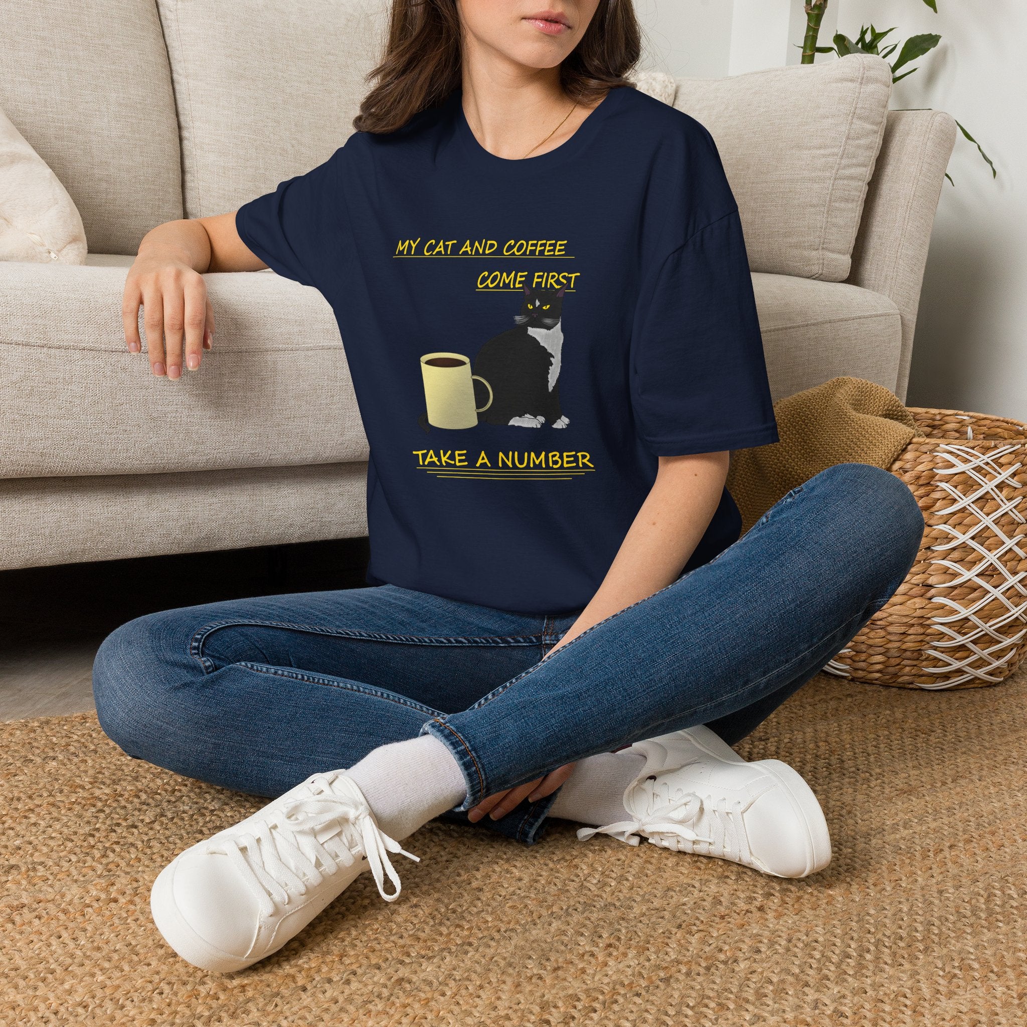 Cat & Coffee T-Shirt — "My Cat and Coffee Come First, Take a Number"